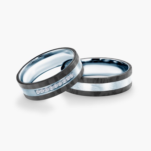 Obrączki ślubne: carbon, srebro, płaskie, 6 mm